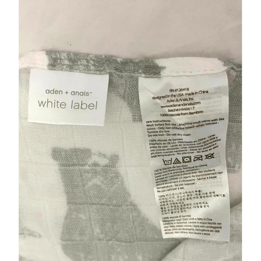 Aden‎ Anais Gray Bear Baby Swaddle Blanket Bamboo White Label 49x49 Forest Soft